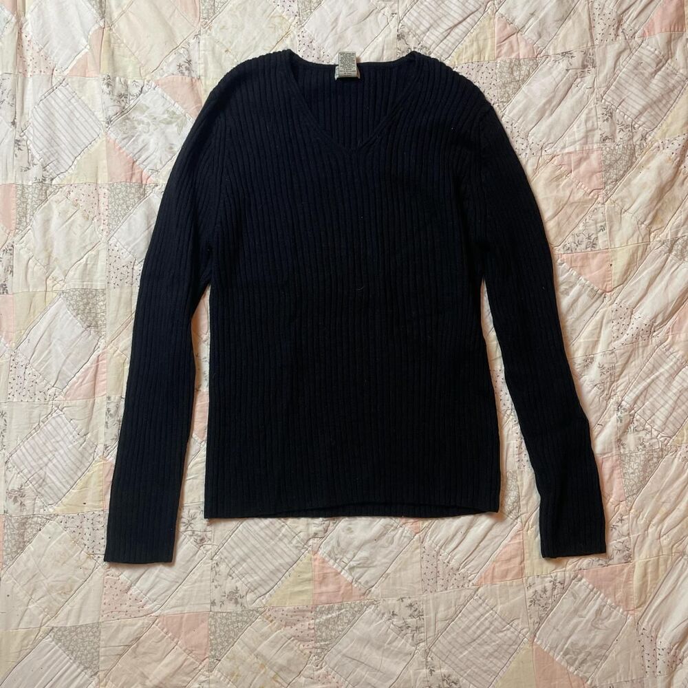 l.l.bean vintage 90s women’s 100% merino wool long sleeve black sweater large